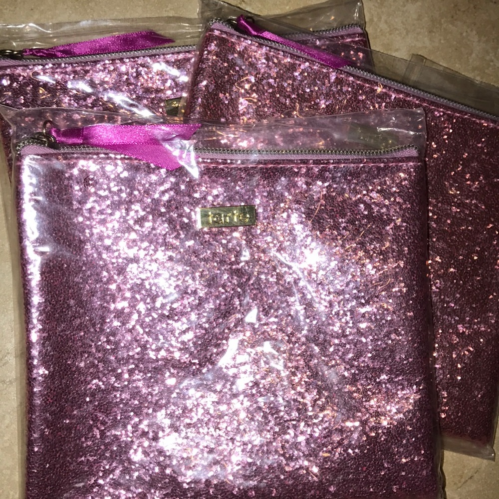 Tarte pink glitter makeup bag